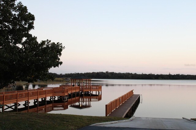 view of dock with a water view