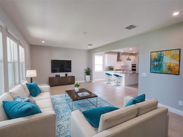 view of tiled living room