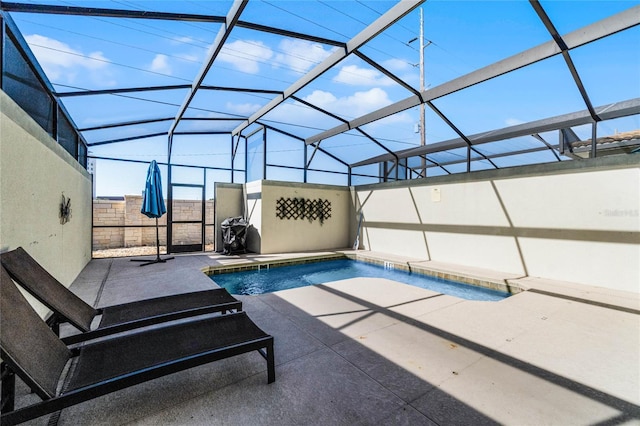 view of pool with a patio area and a lanai