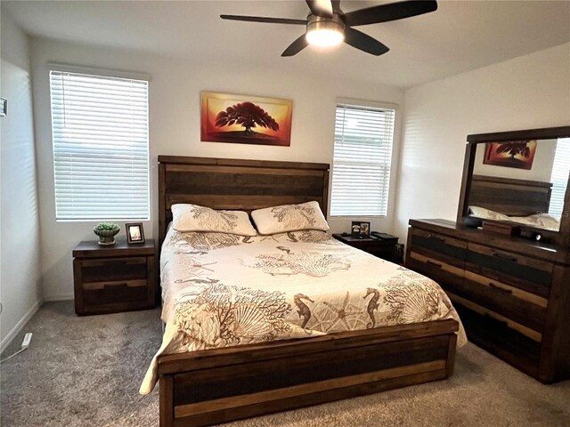 bedroom with carpet flooring and ceiling fan