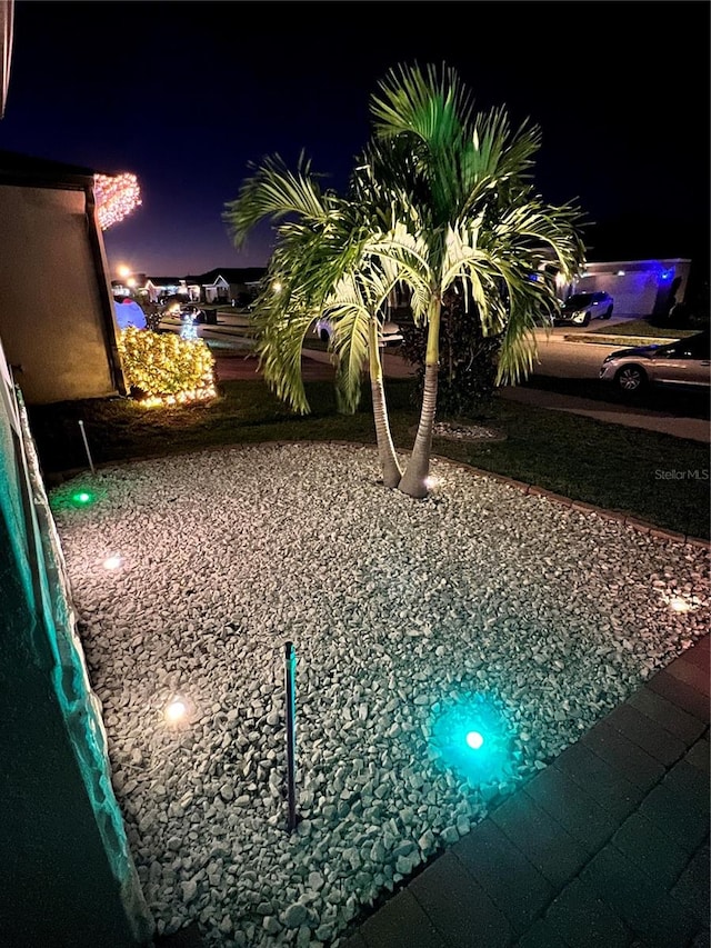 view of yard at night