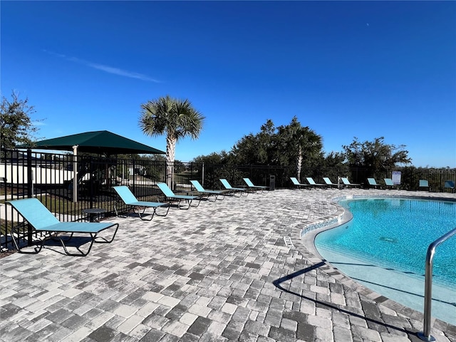 view of swimming pool with a patio