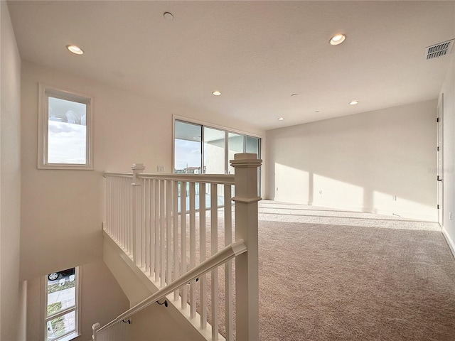 hallway featuring a healthy amount of sunlight and carpet floors