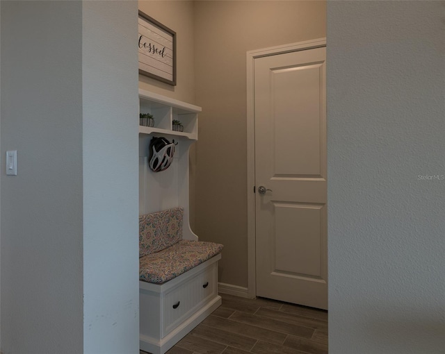 mudroom with dark hardwood / wood-style floors