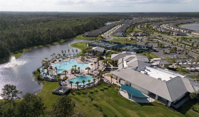 aerial view featuring a water view