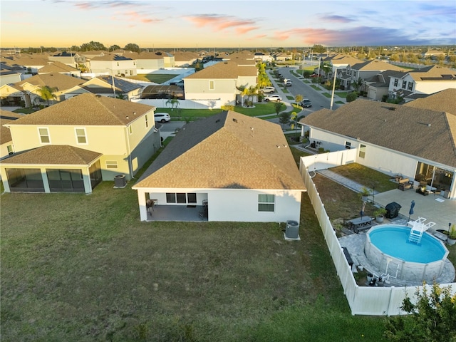 view of aerial view at dusk