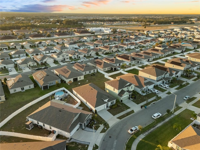 view of aerial view at dusk