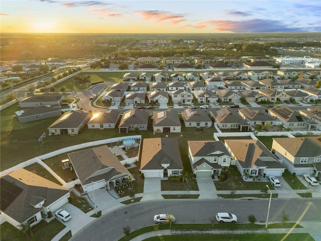 view of aerial view at dusk