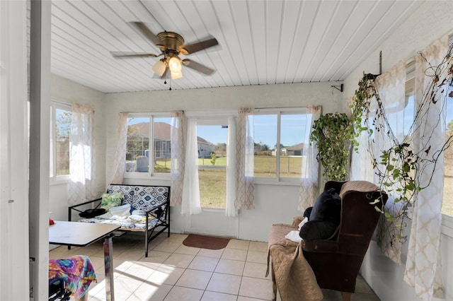 sunroom featuring a wealth of natural light and ceiling fan