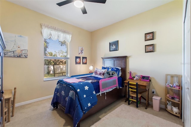 bedroom featuring carpet flooring and ceiling fan