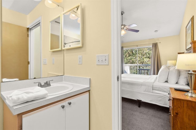 bathroom with vanity and ceiling fan