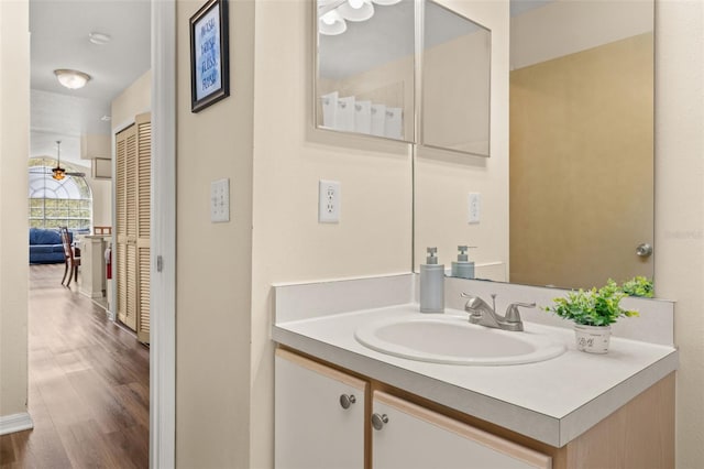 bathroom with vanity and wood finished floors