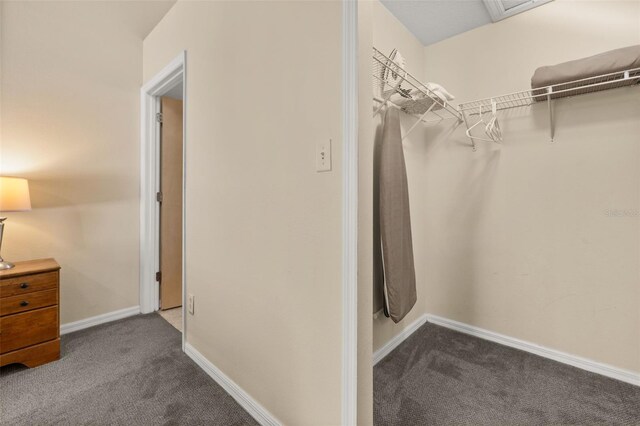 spacious closet with dark carpet