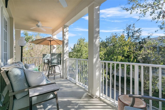 balcony with ceiling fan