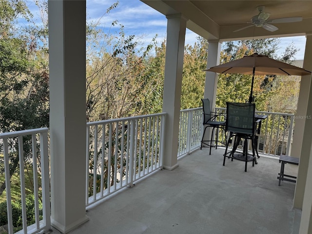 balcony with ceiling fan