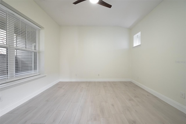 spare room featuring ceiling fan and light hardwood / wood-style floors