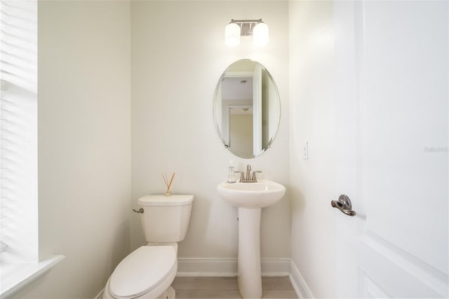 bathroom featuring sink, wood-type flooring, and toilet