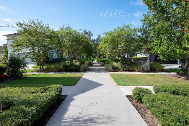 view of property's community with a lawn
