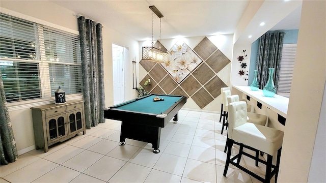 recreation room with light tile patterned floors and pool table