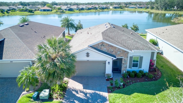 bird's eye view featuring a water view