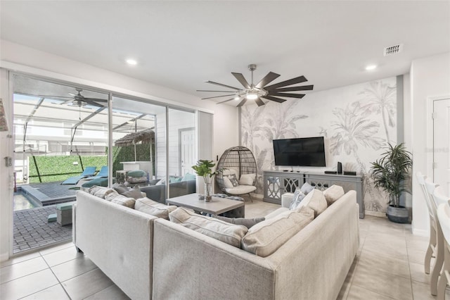 view of tiled living room