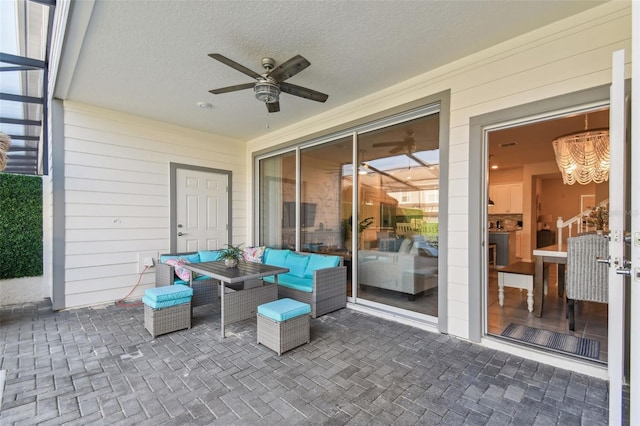 view of patio featuring outdoor lounge area and ceiling fan