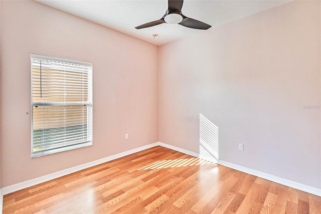 spare room with ceiling fan and light hardwood / wood-style floors