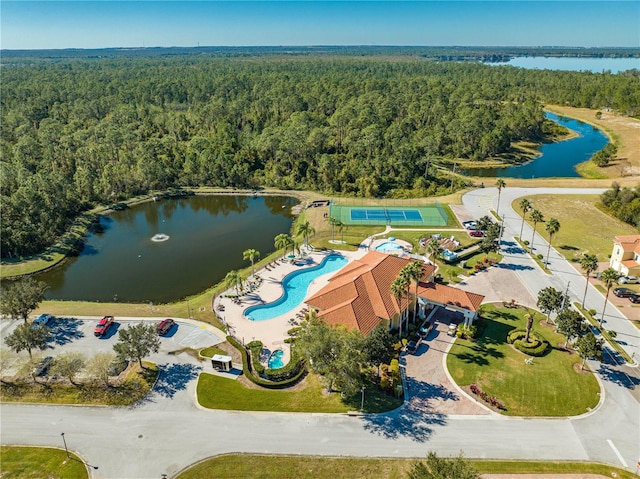 aerial view with a water view