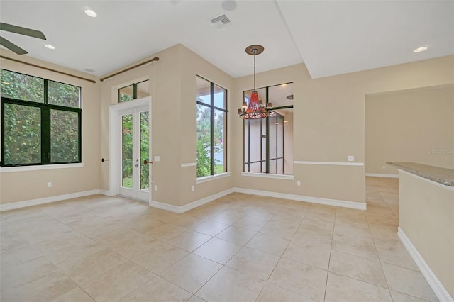 1233 Aquila Loop, Celebration, FL 34747 - tiled empty room with a chandelier, baseboards, ceiling fan, and recessed lighting