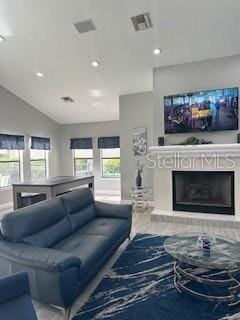 living room featuring vaulted ceiling