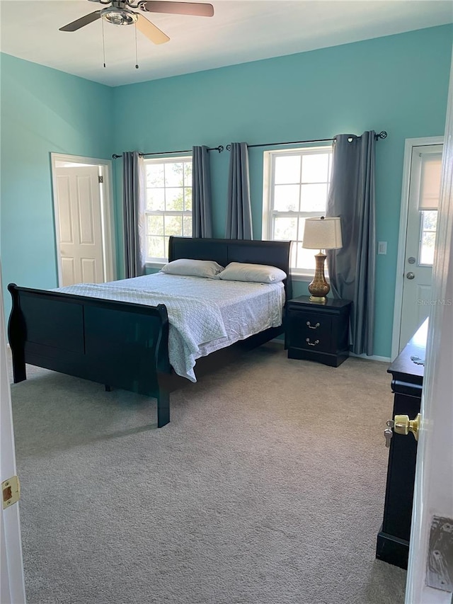 bedroom featuring carpet and ceiling fan