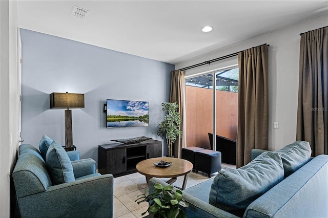 living room with light tile patterned floors