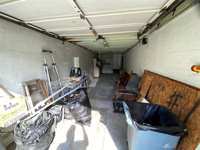 garage with a garage door opener