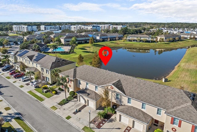 bird's eye view featuring a water view