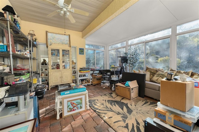 interior space featuring ceiling fan