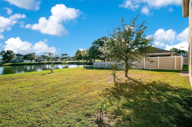 view of yard with a water view