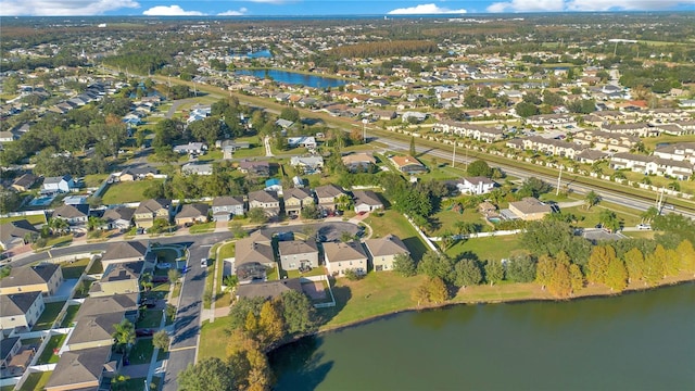 drone / aerial view featuring a water view