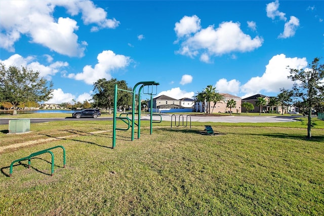 view of play area featuring a yard