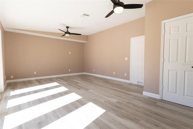 unfurnished room with ceiling fan and light hardwood / wood-style floors