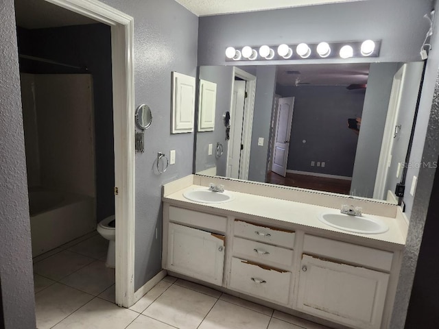 bathroom with tile patterned flooring, vanity, and toilet