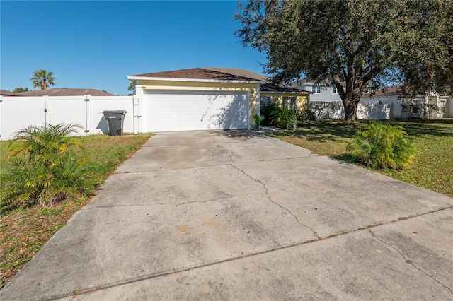 view of front facade featuring a garage and a front yard