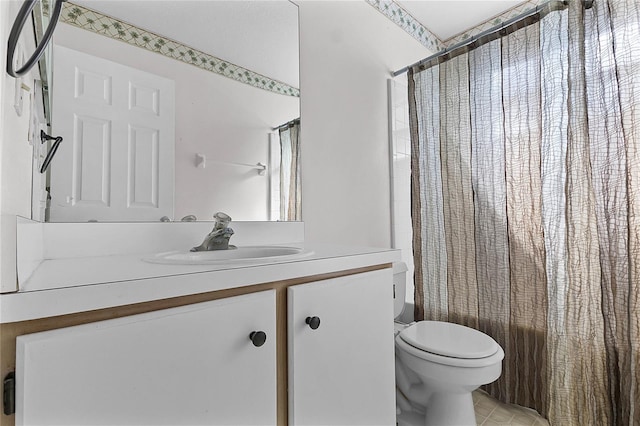 full bathroom with vanity, shower / bathtub combination, and toilet