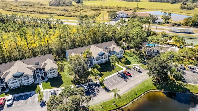 aerial view with a water view