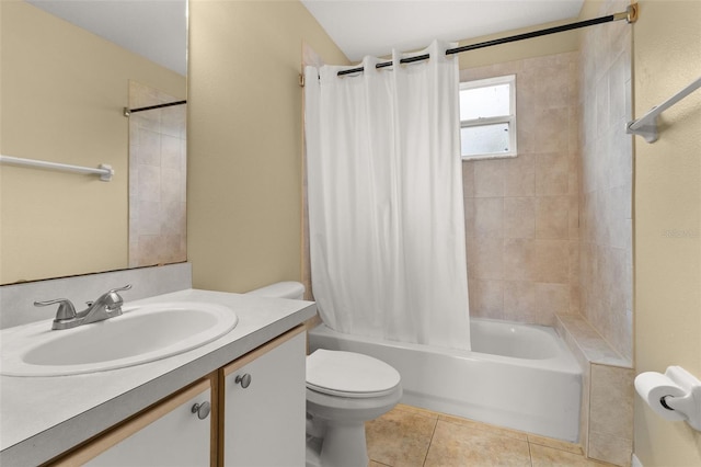 full bathroom with tile patterned flooring, vanity, toilet, and shower / tub combo