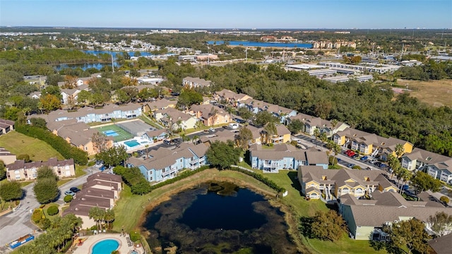 aerial view with a water view