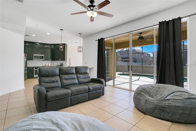 living room with light tile patterned flooring