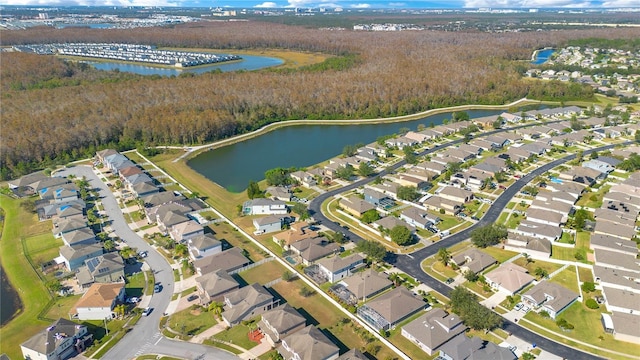 bird's eye view featuring a water view