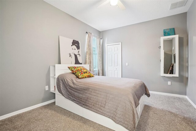 bedroom with carpet floors and ceiling fan