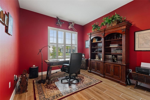 home office featuring light hardwood / wood-style flooring