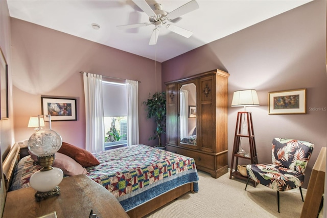 bedroom featuring carpet and ceiling fan